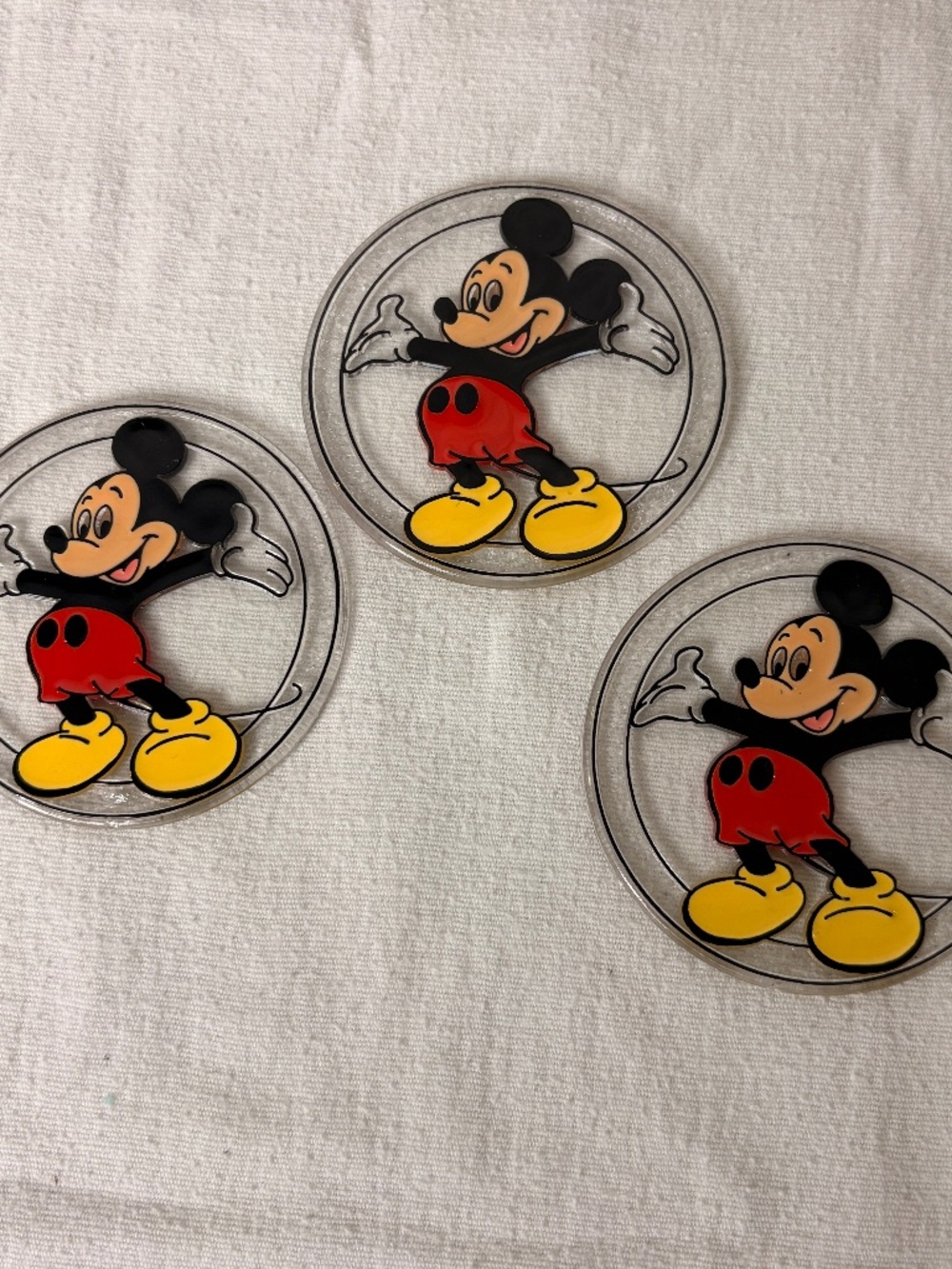 Monofram Disney Mickey Mouse 3.5" Plastic Coasters Set of 3 Vintage 1970s